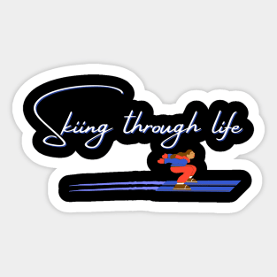 Skiing through life Winter Sports Design by Rechtop Sticker